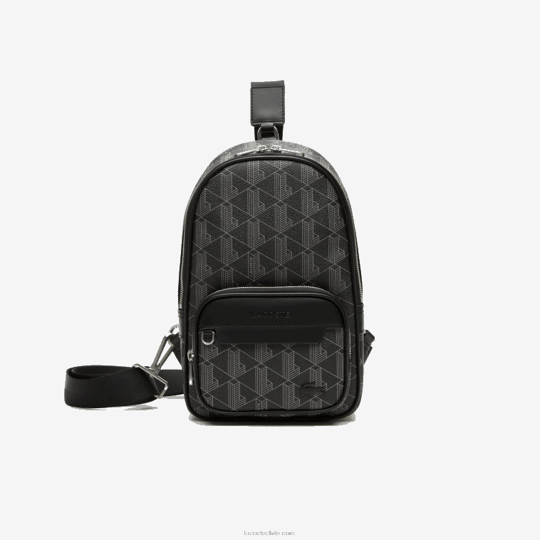 hombres Lacoste monograma noir gris h45 bolsa crossbody con estampado de monograma N6XZ21975