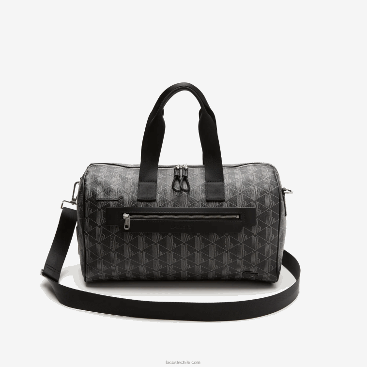 hombres Lacoste monograma noir gris h45 bolsa de fin de semana con estampado de monograma N6XZ21940