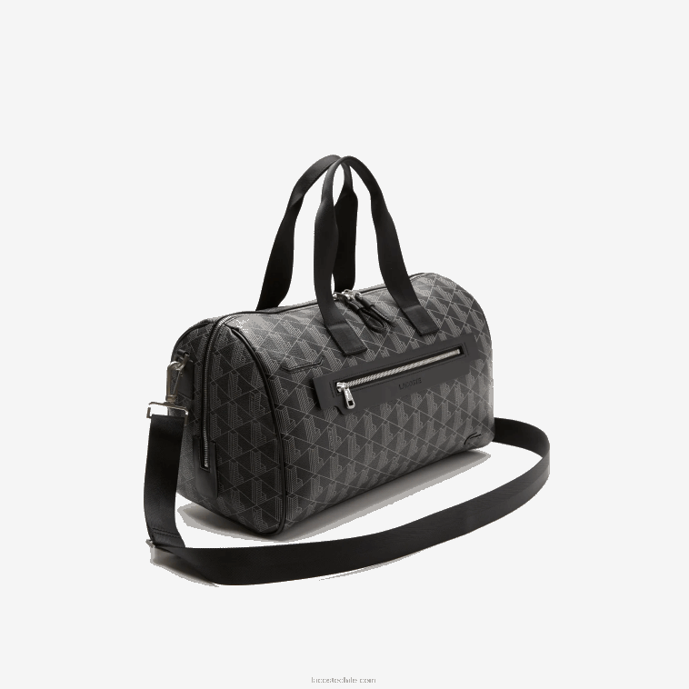 hombres Lacoste monograma noir gris h45 bolsa de fin de semana con estampado de monograma N6XZ21940