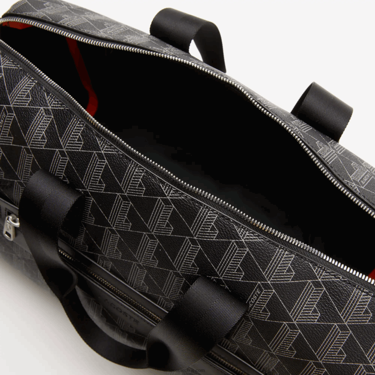 hombres Lacoste monograma noir gris h45 bolsa de fin de semana con estampado de monograma N6XZ21940
