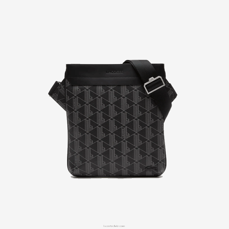 hombres Lacoste monograma noir gris h45 bolsa de hombro con estampado de monograma N6XZ21941