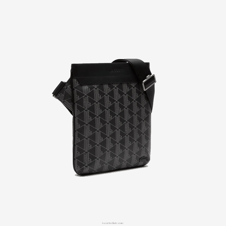 hombres Lacoste monograma noir gris h45 bolsa de hombro con estampado de monograma N6XZ21941