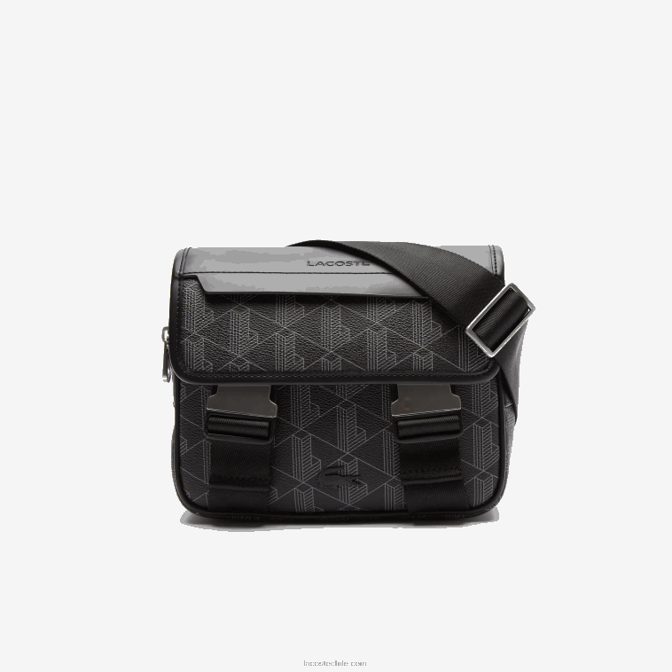 hombres Lacoste monograma noir gris h45 bolso messenger de lona con monograma recortado N6XZ22067
