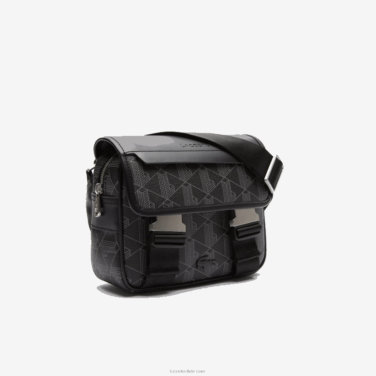 hombres Lacoste monograma noir gris h45 bolso messenger de lona con monograma recortado N6XZ22067