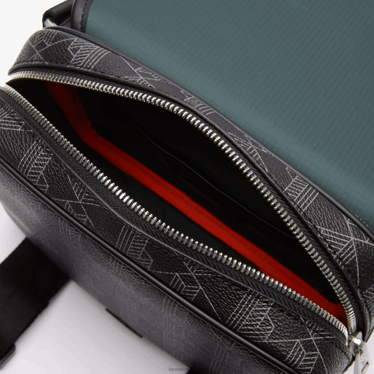hombres Lacoste monograma noir gris h45 bolso messenger de lona con monograma recortado N6XZ22067