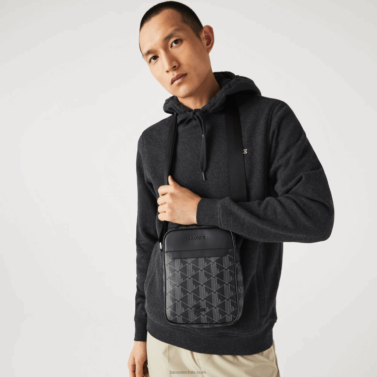 hombres Lacoste monograma noir gris h45 bolso vertical de lona con monograma blend N6XZ22038