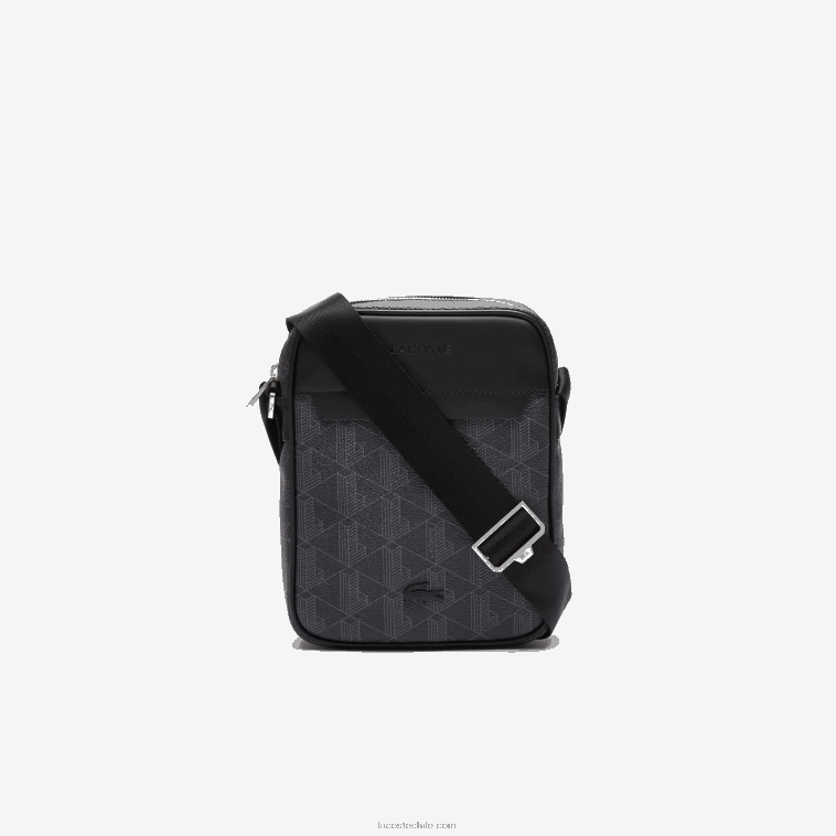 hombres Lacoste monograma noir gris h45 bolso vertical de lona con monograma blend N6XZ22038