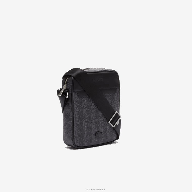 hombres Lacoste monograma noir gris h45 bolso vertical de lona con monograma blend N6XZ22038