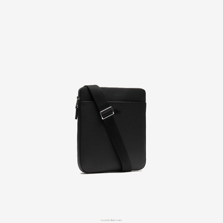 hombres Lacoste negro 000 Bolso flat zip chantaco de piel mate piqué N6XZ22039