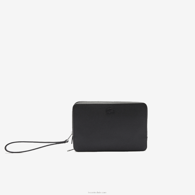 hombres Lacoste negro 000 bolsa de piel de piqué chantaco con cremallera N6XZ22009