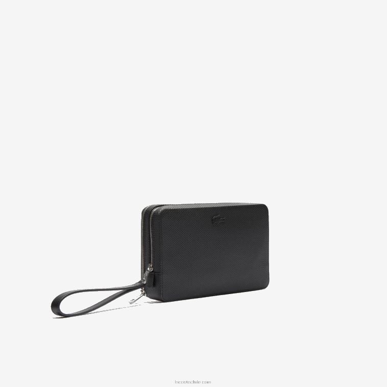 hombres Lacoste negro 000 bolsa de piel de piqué chantaco con cremallera N6XZ22009