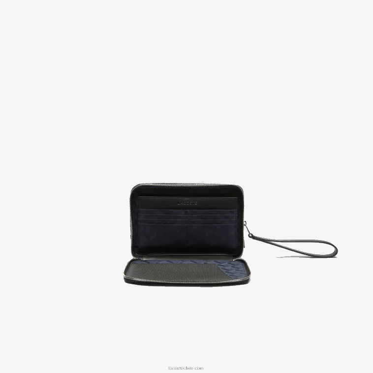 hombres Lacoste negro 000 bolsa de piel de piqué chantaco con cremallera N6XZ22009