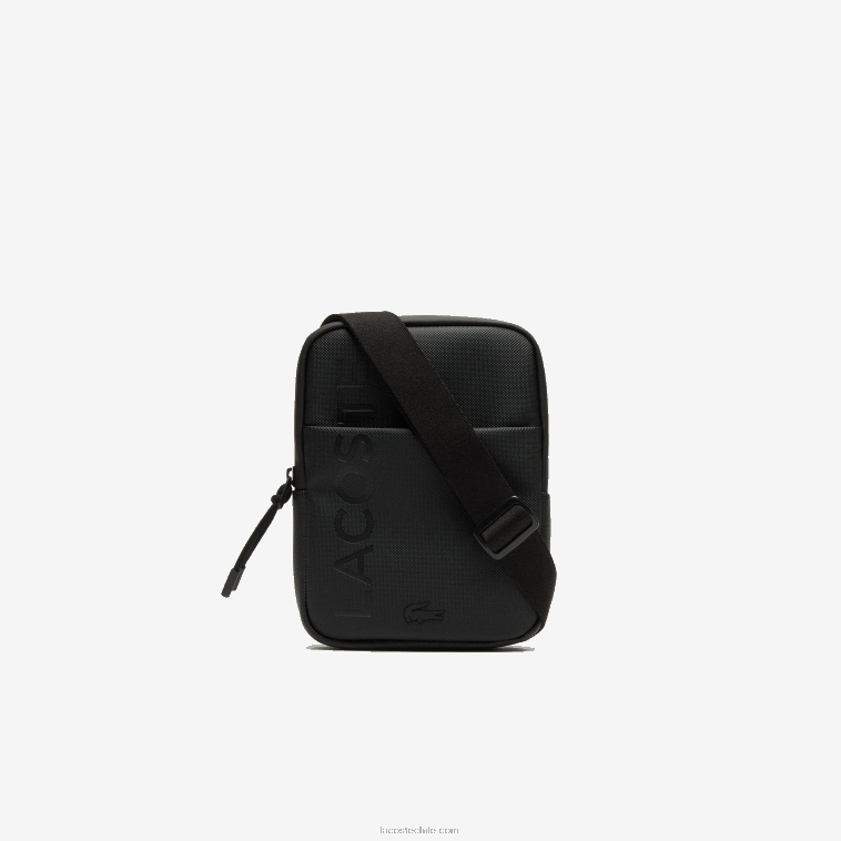 hombres Lacoste negro 000 bolso plano pequeño con cremallera de la marca l.12.12 N6XZ22008