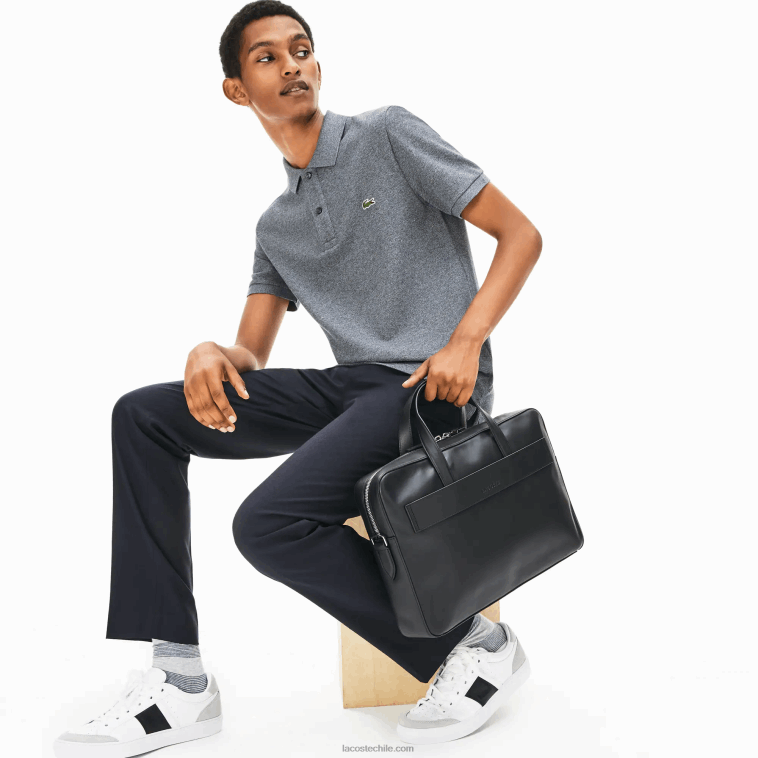 hombres Lacoste negro 000 l.12.12 bolsa de ordenador de cuero con correa de hombro desmontable N6XZ22030