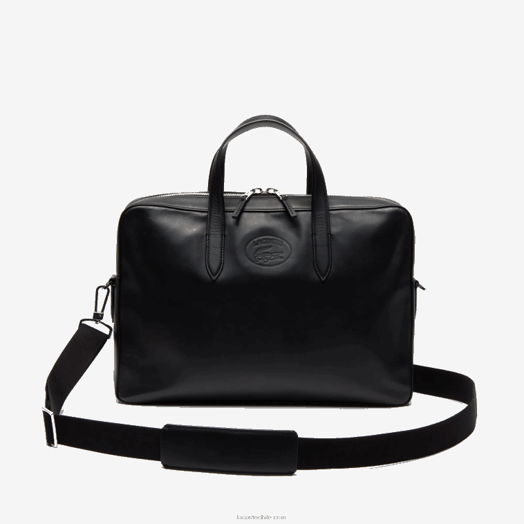 hombres Lacoste negro 000 l.12.12 bolsa de ordenador de cuero con correa de hombro desmontable N6XZ22030
