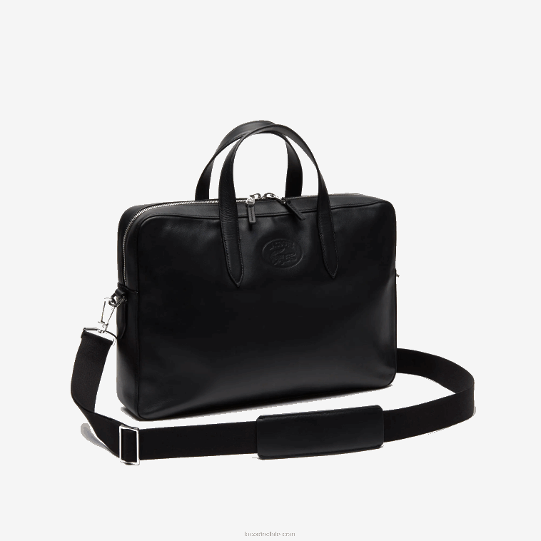 hombres Lacoste negro 000 l.12.12 bolsa de ordenador de cuero con correa de hombro desmontable N6XZ22030