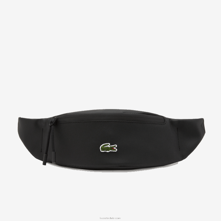 hombres Lacoste negro 000 riñonera de lona revestida lcst con cremallera N6XZ22065