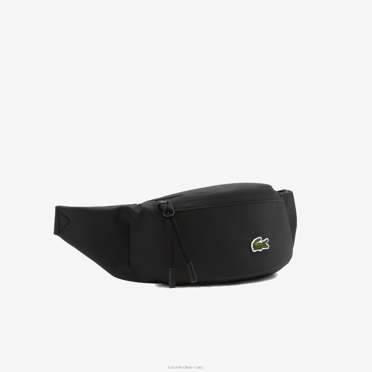 hombres Lacoste negro 000 riñonera de lona revestida lcst con cremallera N6XZ22065