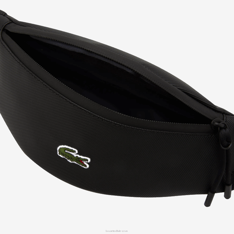 hombres Lacoste negro 000 riñonera de lona revestida lcst con cremallera N6XZ22065