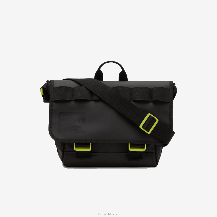 hombres Lacoste negro lima k68 bolsa messenger repelente al agua con estampado de la firma N6XZ22036