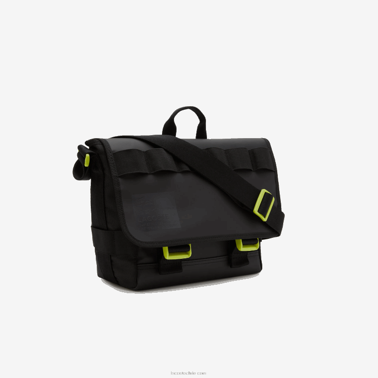 hombres Lacoste negro lima k68 bolsa messenger repelente al agua con estampado de la firma N6XZ22036