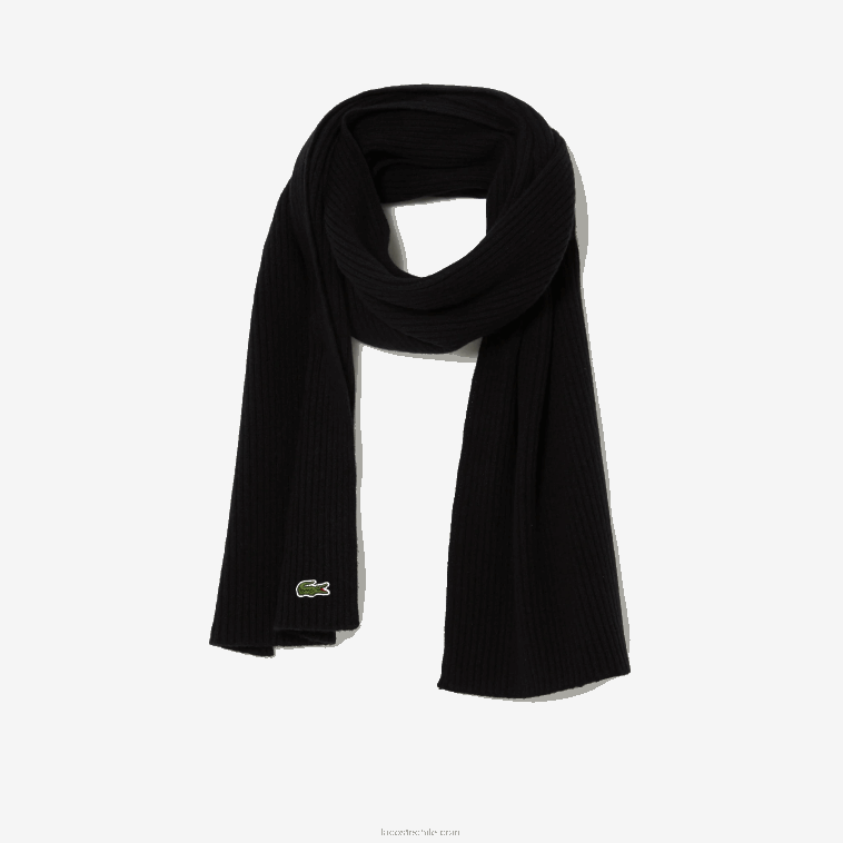 hombres Lacoste negro 031 bufanda de canalé de lana N6XZ22283 hombres Lacoste negro 031 bufanda de canalé de lana N6XZ22283