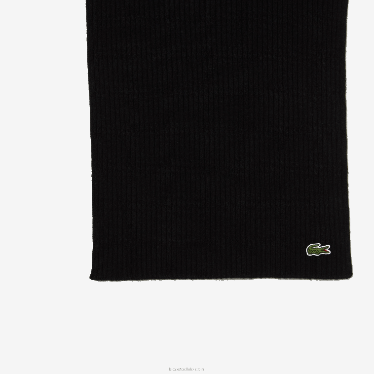 hombres Lacoste negro 031 bufanda de canalé de lana N6XZ22283