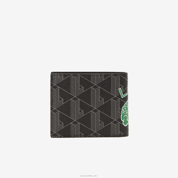 hombres Lacoste mono noir gris estragon l83 cartera plegable con monograma estampado N6XZ21997