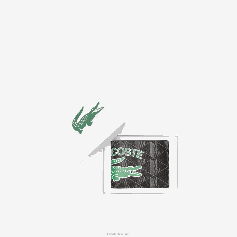 hombres Lacoste mono noir gris estragon l83 cartera plegable con monograma estampado N6XZ21997