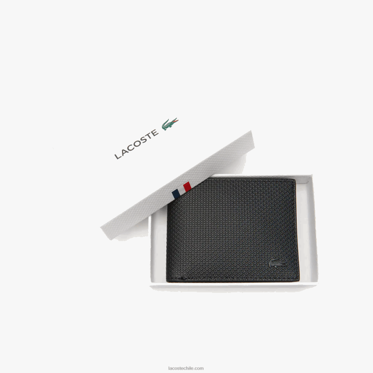 hombres Lacoste negro 000 Cartera tres tarjetas piel piqué chantaco N6XZ22063