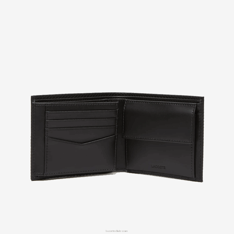 hombres Lacoste negro 000 cartera plegable de piel de becerro N6XZ22125