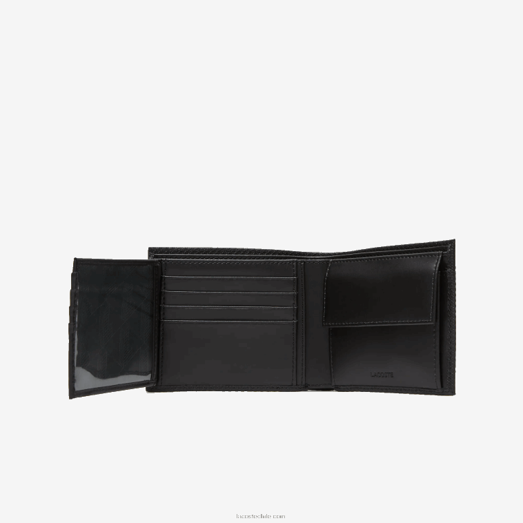 hombres Lacoste negro 000 cartera plegable de piel de becerro N6XZ22125