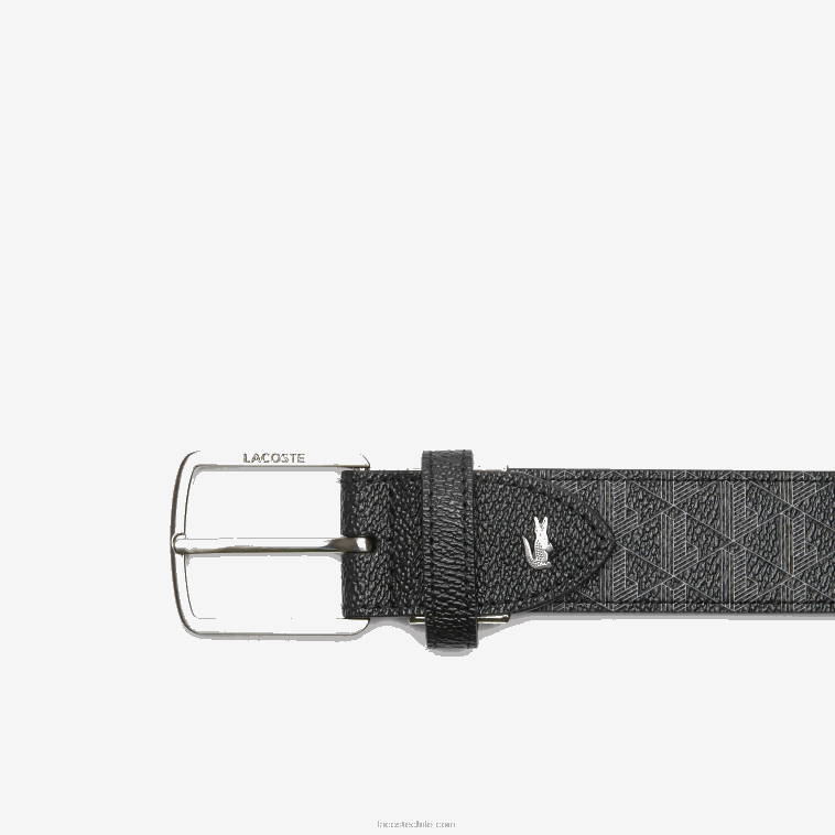 hombres Lacoste monograma noir gris h45 cinturón tejido con monograma y hebilla en la lengüeta N6XZ22099