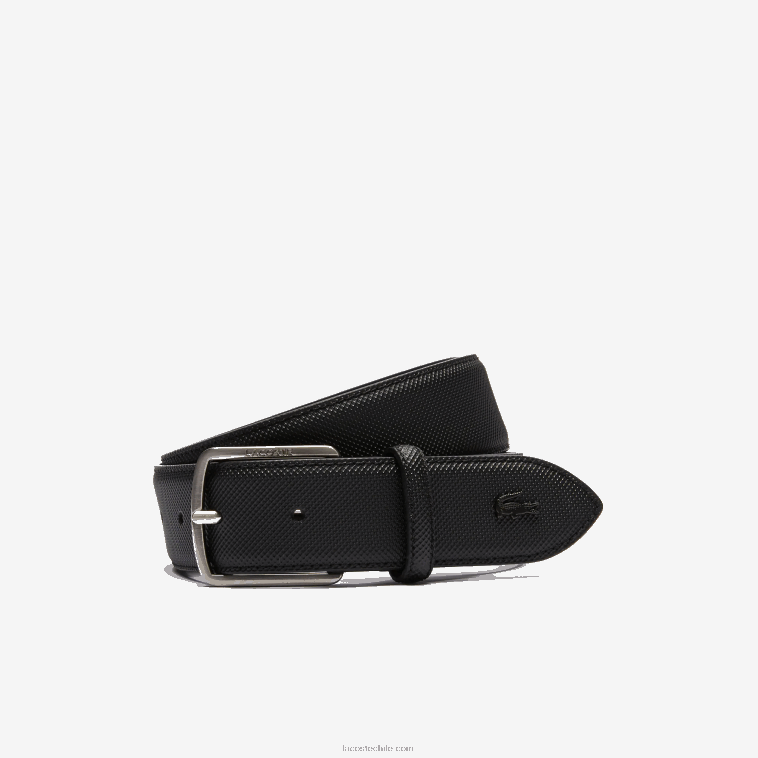 hombres Lacoste negro 000 cinturón de lona de piqué con hebilla grabada N6XZ22087 hombres Lacoste negro 000 cinturón de lona de piqué con hebilla grabada N6XZ22087