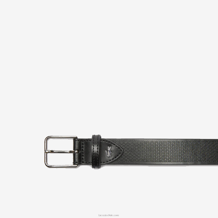 hombres Lacoste negro 000 cinturón de piel de cocodrilo cosido de metal N6XZ22093