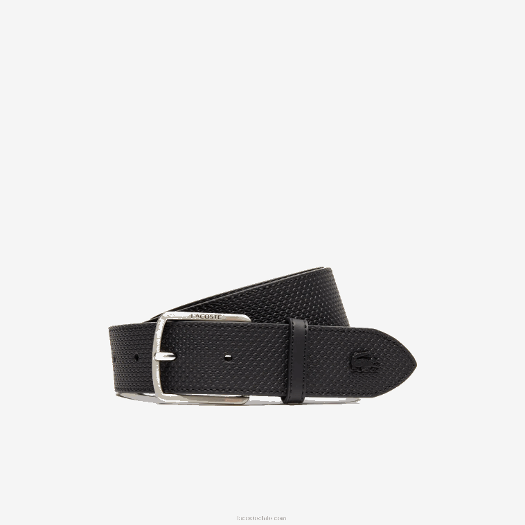 hombres Lacoste negro 000 cinturón de piel texturizada con hebilla grabada N6XZ22075 hombres Lacoste negro 000 cinturón de piel texturizada con hebilla grabada N6XZ22075