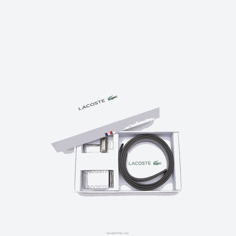 hombres Lacoste negro imán j10 set de regalo de cinturón con pasador y hebilla plana N6XZ22111