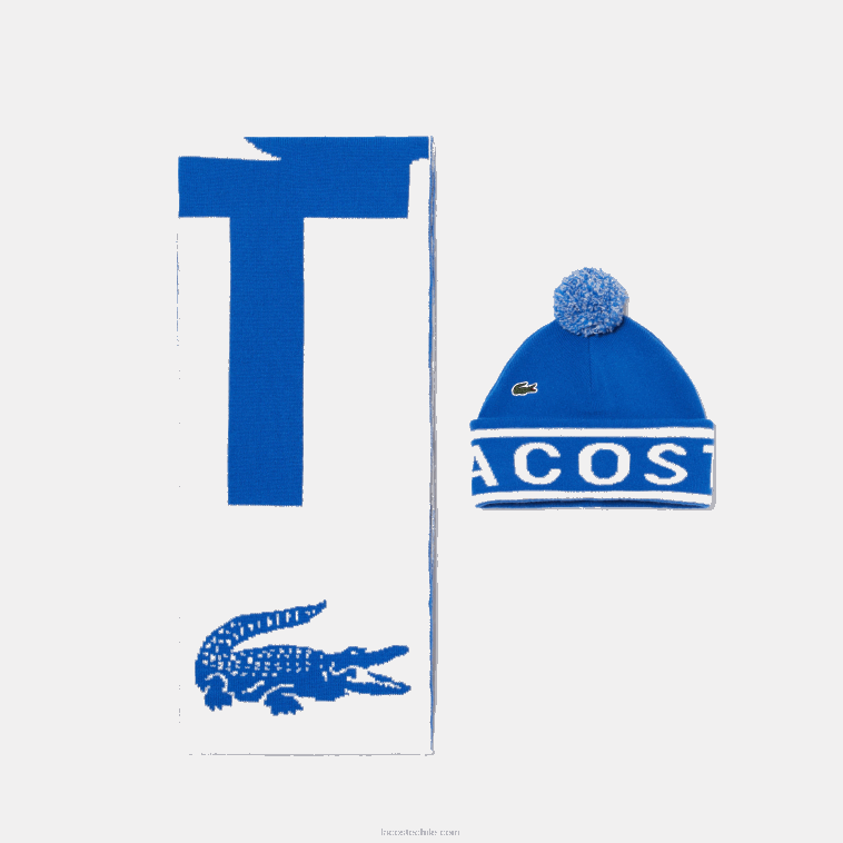 hombres Lacoste azul blanco vmz set de regalo de gorro y bufanda de punto jacquard N6XZ22296 hombres Lacoste azul blanco vmz set de regalo de gorro y bufanda de punto jacquard N6XZ22296