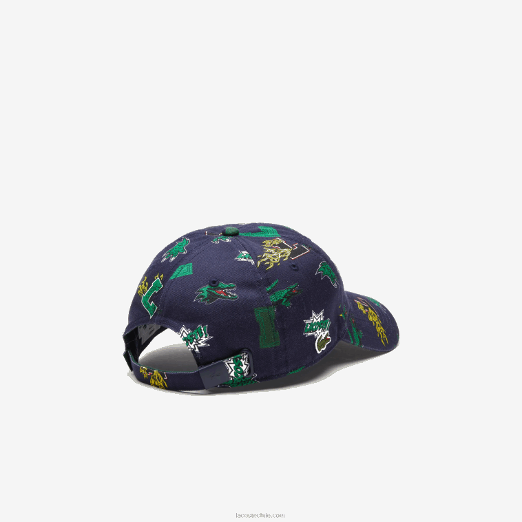 hombres Lacoste azul marino 166 gorra con estampado de cocodrilo N6XZ22249