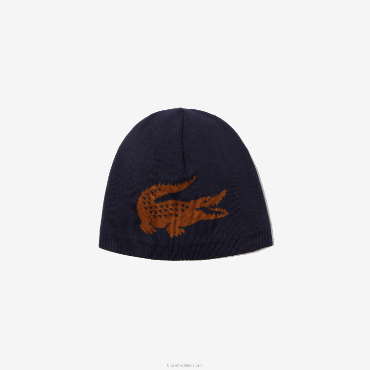 hombres Lacoste azul marino marron 1dy gorro de lana con cocodrilo en jacquard N6XZ22309 hombres Lacoste azul marino marron 1dy gorro de lana con cocodrilo en jacquard N6XZ22309
