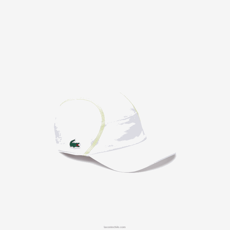 hombres Lacoste blanco amarillo dvj gorra con panel de malla de tenis N6XZ22142