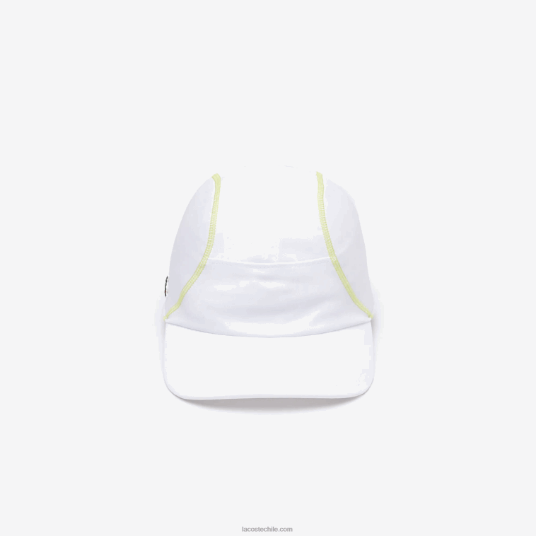 hombres Lacoste blanco amarillo dvj gorra con panel de malla de tenis N6XZ22142