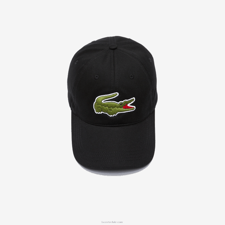 hombres Lacoste negro 031 correa de contraste y gorra de algodón de cocodrilo de gran tamaño N6XZ22231