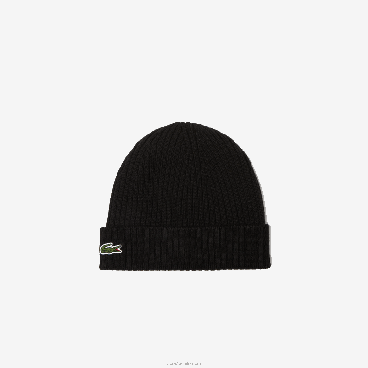 hombres Lacoste negro 031 gorro de canalé de lana N6XZ22227