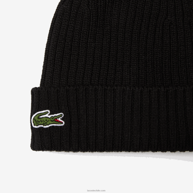 hombres Lacoste negro 031 gorro de canalé de lana N6XZ22227