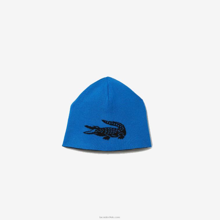 hombres Lacoste negro azul 985 gorro reversible con cocodrilo en contraste N6XZ22345