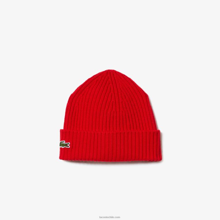 hombres Lacoste rojo 240 gorro de canalé de lana N6XZ22241