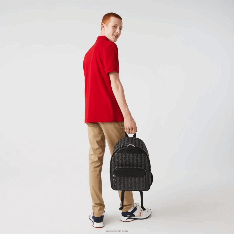 hombres Lacoste monograma noir gris h45 mochila de lona con monograma N6XZ22058 hombres Lacoste monograma noir gris h45 mochila de lona con monograma N6XZ22058