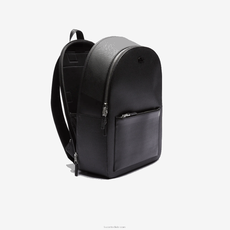 hombres Lacoste negro 000 mochila de cuero cosido mate chantaco N6XZ22022