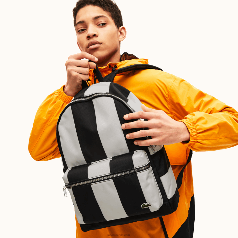 hombres Lacoste negro blanco 279 mochila live a rayas con bolsa removible N6XZ22055 hombres Lacoste negro blanco 279 mochila live a rayas con bolsa removible N6XZ22055